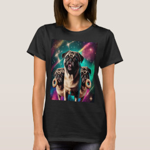 Pugs In Space With Doughnuts Cute Pug Boys Girls M T-Shirt