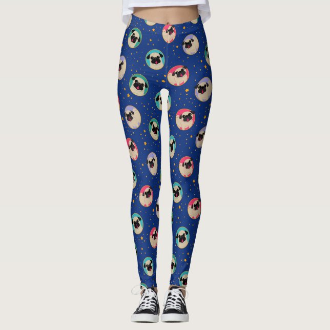 Pugs In The Stars Pattern Leggings (Front)