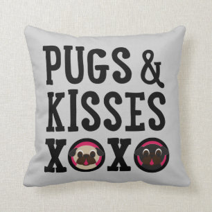 Pugs & Kisses Grey Pug Square Pillow