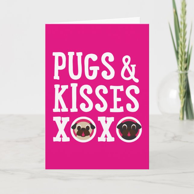 Pugs & Kisses Happy Valentine's Day Greeting Card (Front)