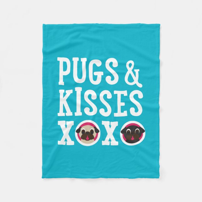 Pugs & Kisses XOXO Fleece Blanket (Front)