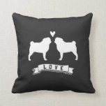 Pugs Love - Dog Silhouettes with Heart Cushion<br><div class="desc">This cute Pugs decorative throw pillow makes an original gift for weddings or anniversaries. White silhouettes of two Pugs in love. A fun gift for newlyweds,  bridal showers,  valentine's day,  housewarming parties and milestone anniversaries.</div>