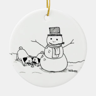 Pugs Love Snowmen Ceramic Tree Decoration