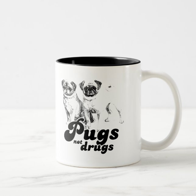 PUGS NOT DRUGS T-shirt Two-Tone Coffee Mug (Right)