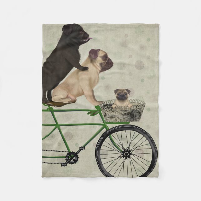 Pugs on Bicycle Fleece Blanket (Front)
