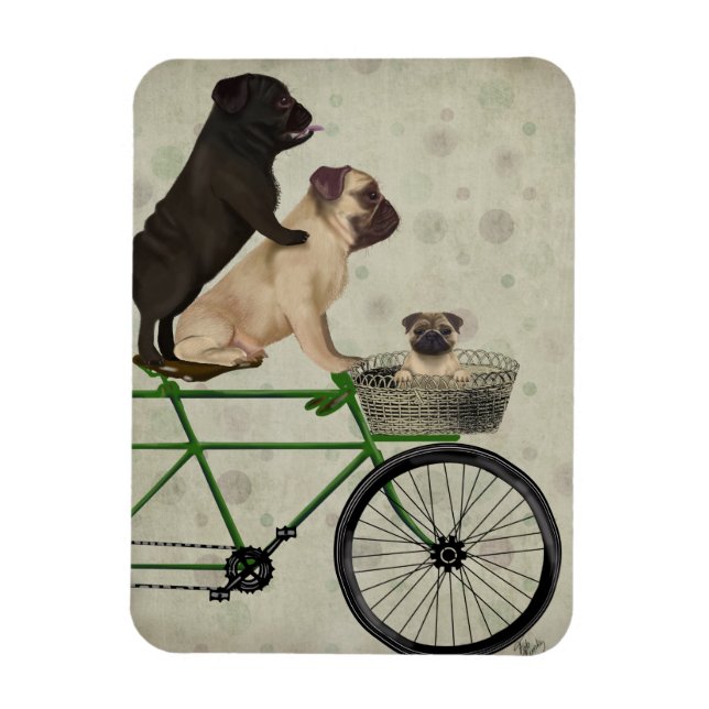 Pugs on Bicycle Magnet (Vertical)