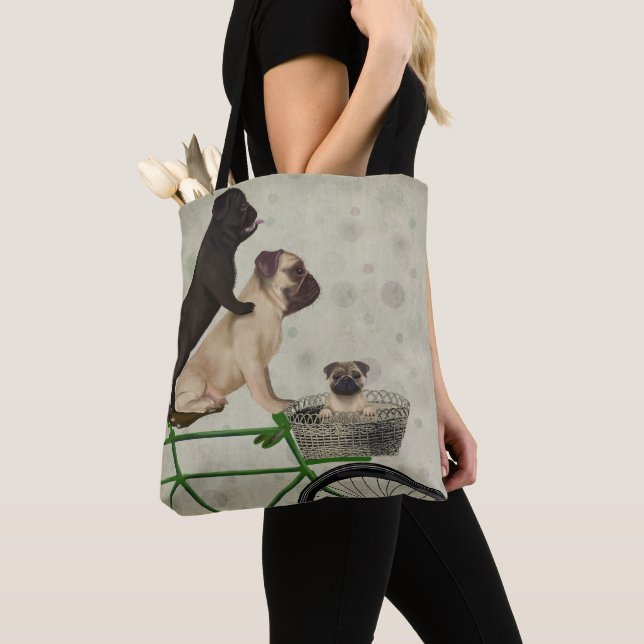 Pugs on Bicycle Tote Bag (Close Up)