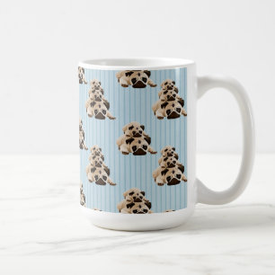 Pugs on Blue Stripes Coffee Mug