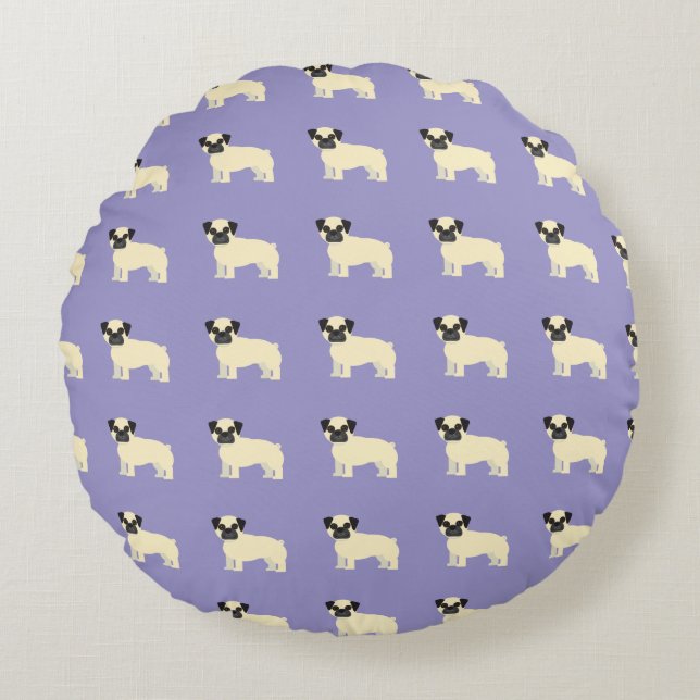 Pugs, Pale Purple Round Cushion (Front)