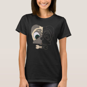 Pugs Print Head Puggle Animal Portrait With Pug 2 T-Shirt