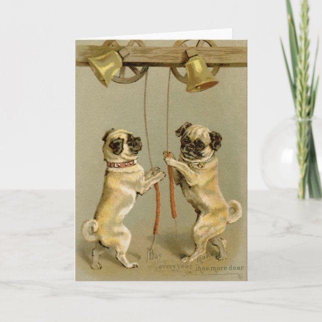 Pugs Ringing Bell greeting card (Front)