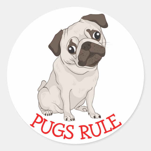 Pugs Rule! Pug Puppy Dog Cartoon Sticker / Seal (Front)