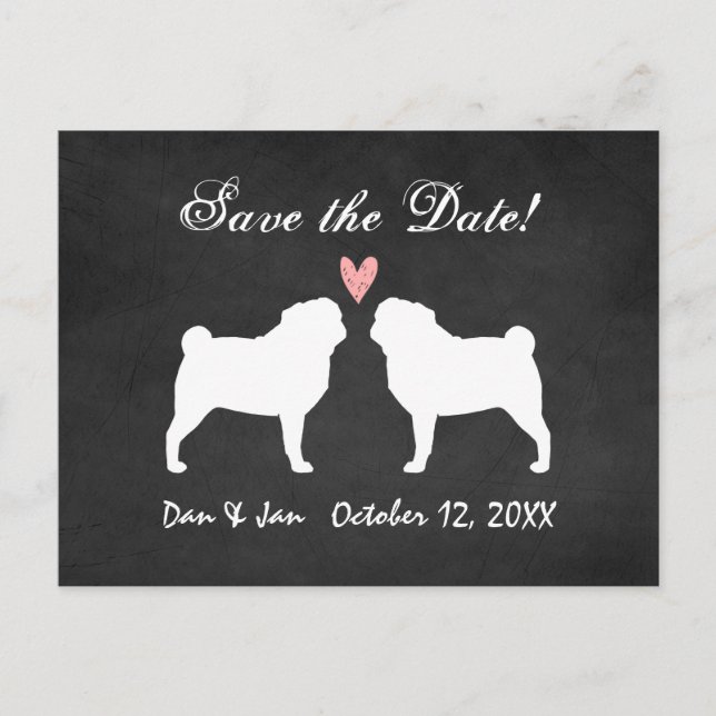 Pugs Wedding Save the Date Announcement Postcard (Front)