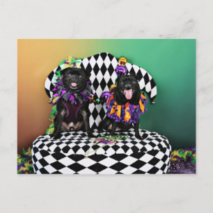 Pugsgiving Mardi Gras 2015 - Otto & Juliet - Pugs Postcard