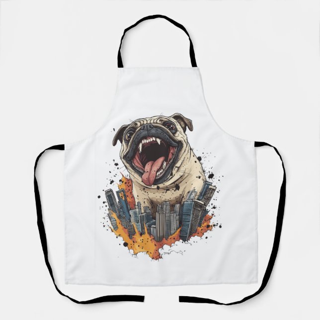 Pugzilla Attacks � Funny Monster Dog Apron (Front)