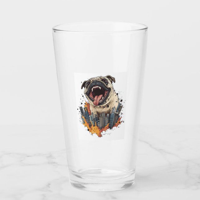 Pugzilla Attacks � Funny Monster Dog Glass (Front)