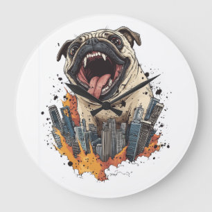Pugzilla Attacks � Funny Monster Dog Large Clock