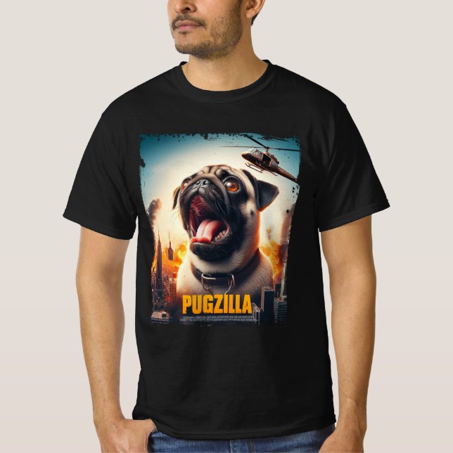 PUGZILLA, hilarious pug pun t-shirt design (Front)