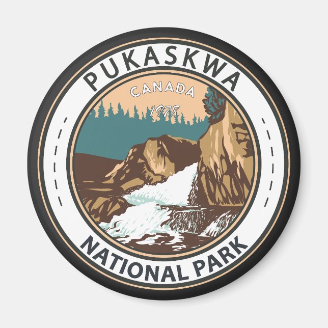 Pukaskwa National Park Canada Travel Vintage Badge Magnet (Front)