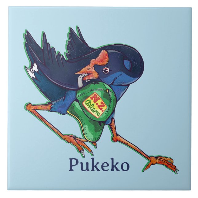 Pukeko stealing a hat ceramic tile (Front)