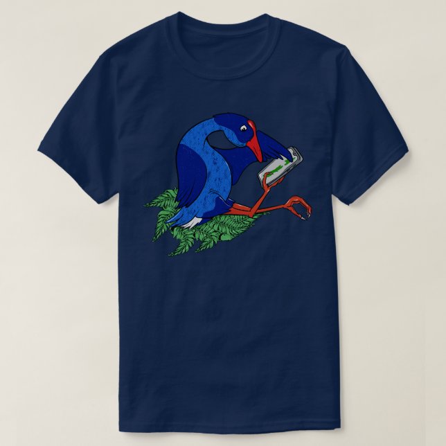 Pukeko using Mobile Phone T-Shirt (Design Front)