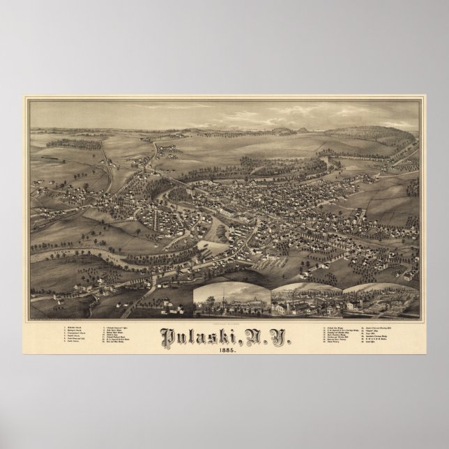 Pulaski, New York Bird's eye view 1885 Poster (Front)