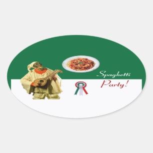 PULCINELLA  ITALIAN KITCHEN PARTY red white black Oval Sticker