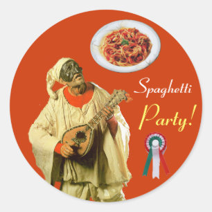 PULCINELLA ITALIAN KITCHEN PARTY red white orange Classic Round Sticker