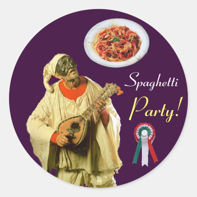 PULCINELLA  ITALIAN KITCHEN PARTY red white purple Classic Round Sticker (Front)