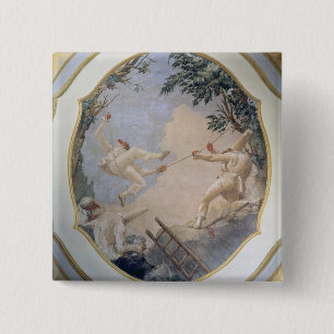 Pulcinella on a Swing, 1797 (fresco) 15 Cm Square Badge