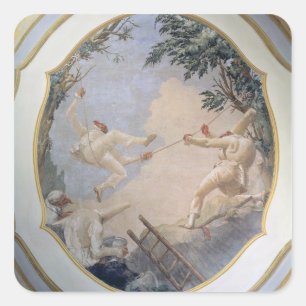 Pulcinella on a Swing, 1797 (fresco) Square Sticker