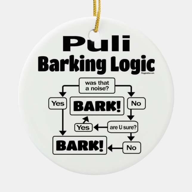 Puli Barking Logic Ceramic Ornament (Front)