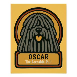 Puli Black Shaggy Dog Custom Text Poster