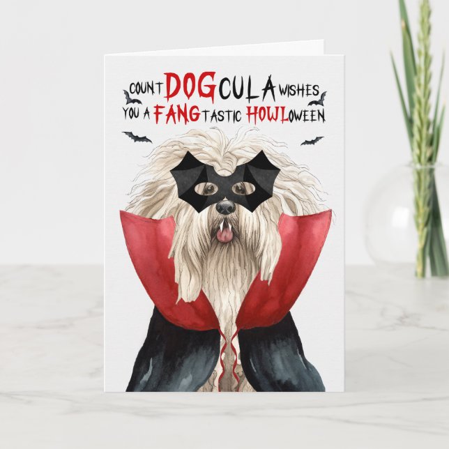 Puli Dog Funny Count DOGcula Halloween Holiday Card (Front)