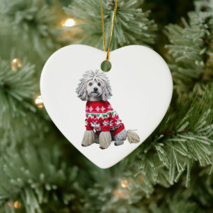 Puli in Christmas Sweater Ceramic Ornament