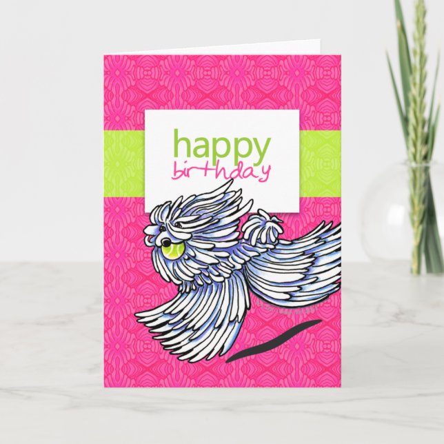 Puli Komondor Strawberry Kiwi Happy Birthday Card (Front)
