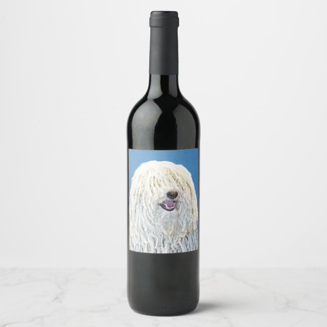 Puli Painting - Cute Original Dog Art Wine Label (Front)