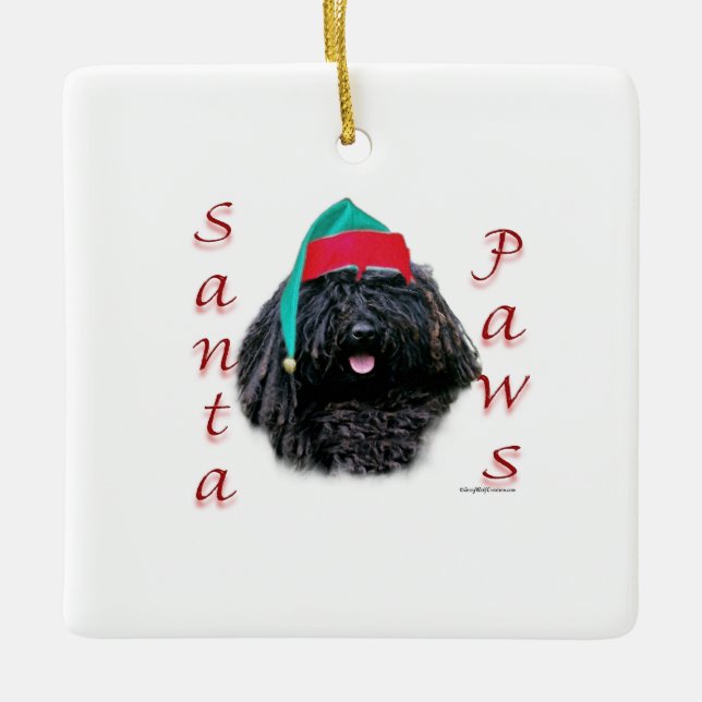 Puli Santa Paws Ceramic Ornament (Front)