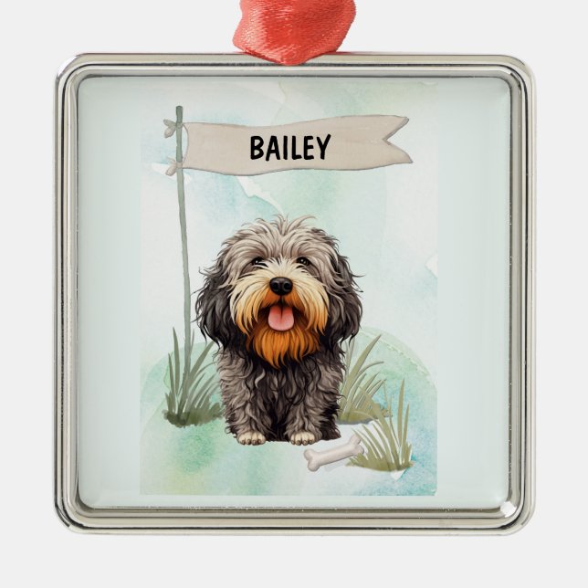 Puli Watercolor Personalised Dog Metal Ornament (Front)