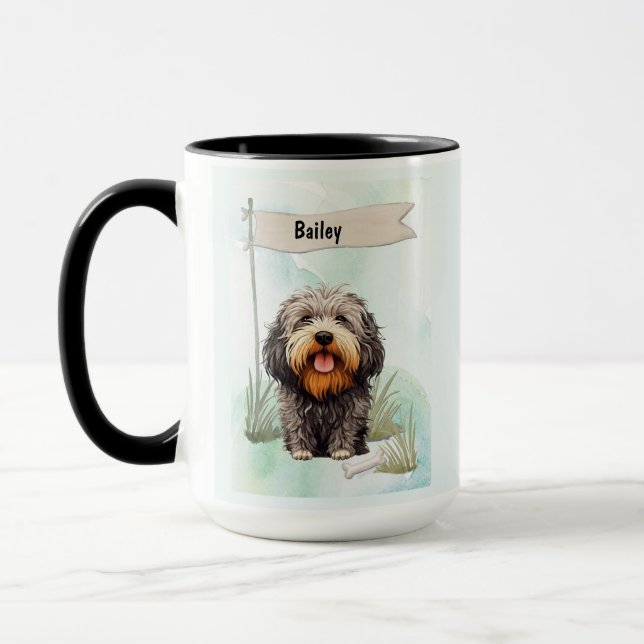 Puli Watercolor Personalised Dog Mug (Left)