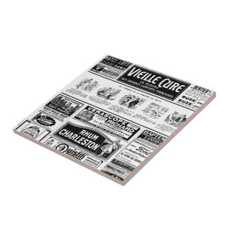 Pulicidad, old, black and white newspaper ceramic tile