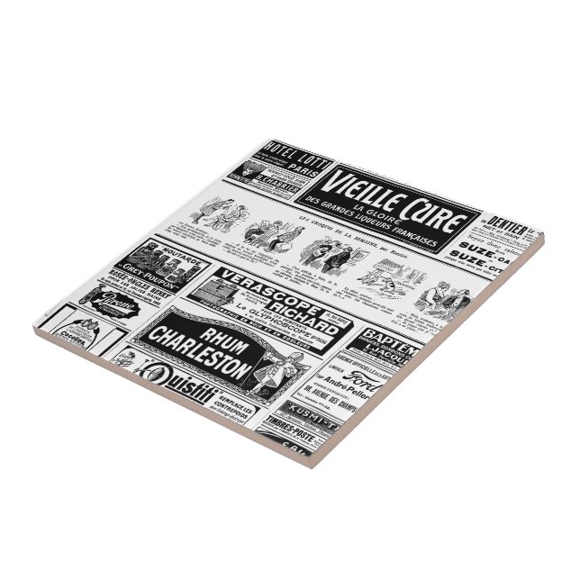 Pulicidad, old, black and white newspaper ceramic tile (Side)