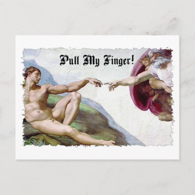 Pull My Finger - Michelangelo Creation Fart Humour Postcard (Front)