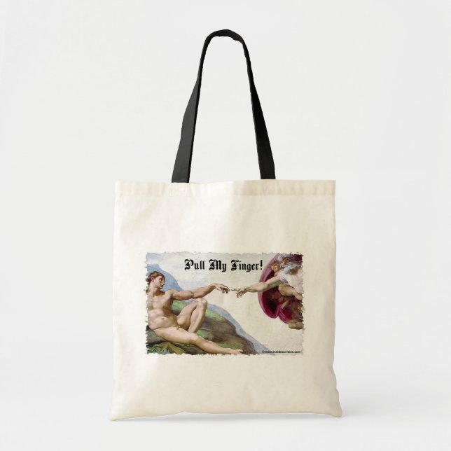 Pull My Finger - Michelangelo Creation Fart Humour Tote Bag (Front)