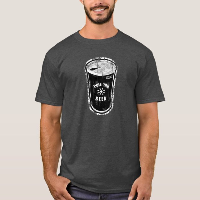 Pull tab beer can Black & White Distressed Logo T-Shirt (Front)
