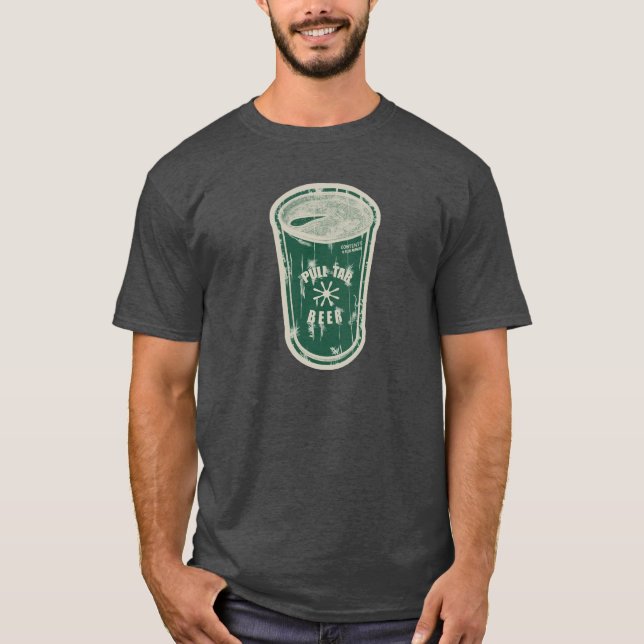 Pull tab beer can Greenish? Distressed Logo T-Shirt (Front)