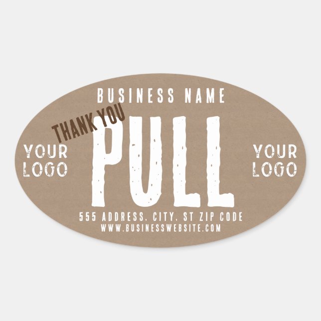 Pull Thank You Rustic Charm Kraft Paper Business  Oval Sticker (Front)