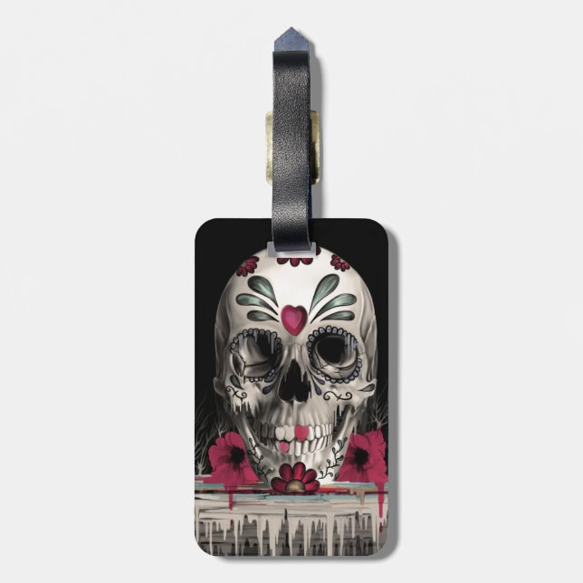 Pulled sugar, melting sugar skull luggage tag (Back Vertical)