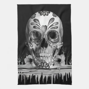 Pulled sugar, melting sugar skull tea towel
