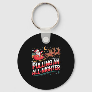Pulling An All-nighter Funny Christmas Santa Sleig Key Ring